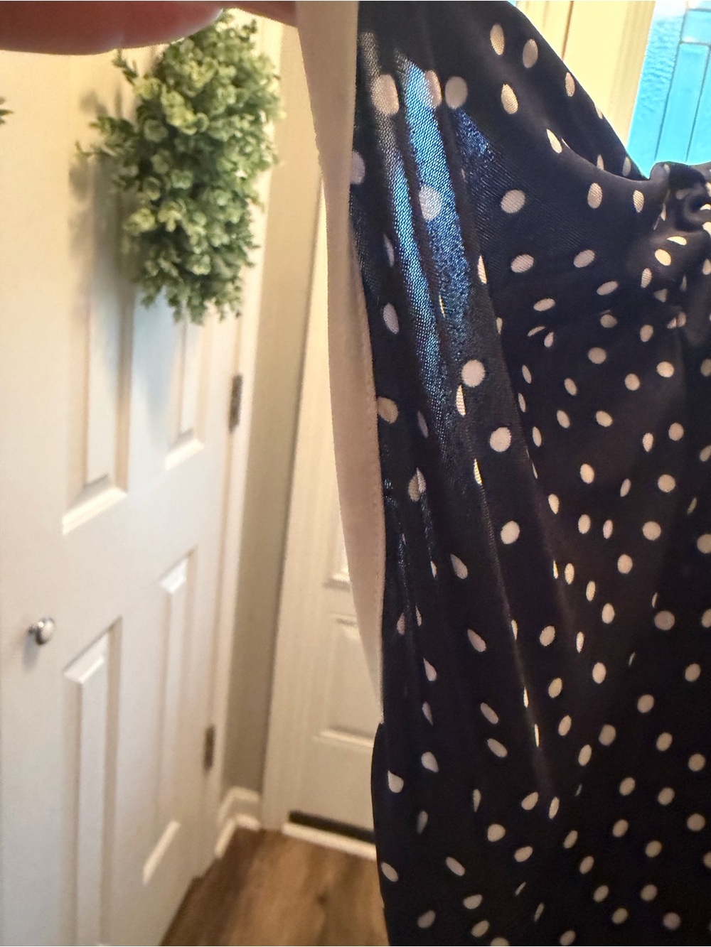 Exclusive One Navy Polka Dot Top with Keyhole Detail - Picture 3 of 5